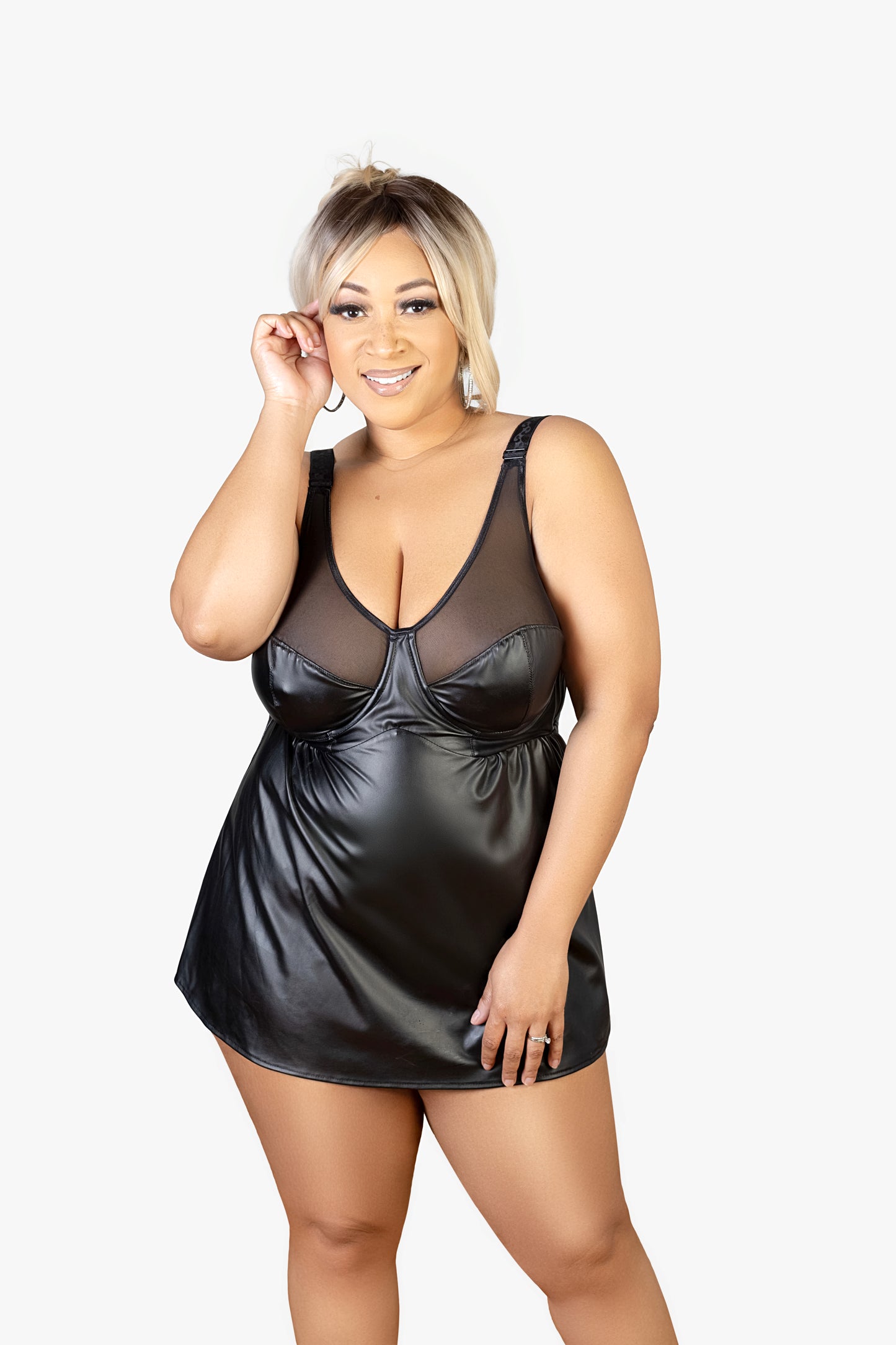 Mesh and Faux Leather Baby Doll